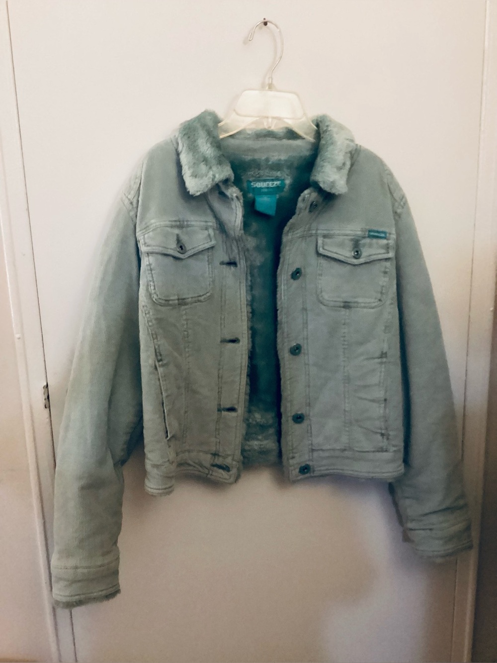 Squeeze Light Blue Faux-Fur Lined Bomber Jacket